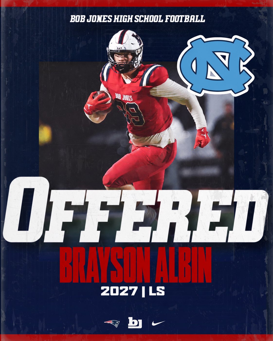 Brayson Albin University of North Carolina Offer Graphic